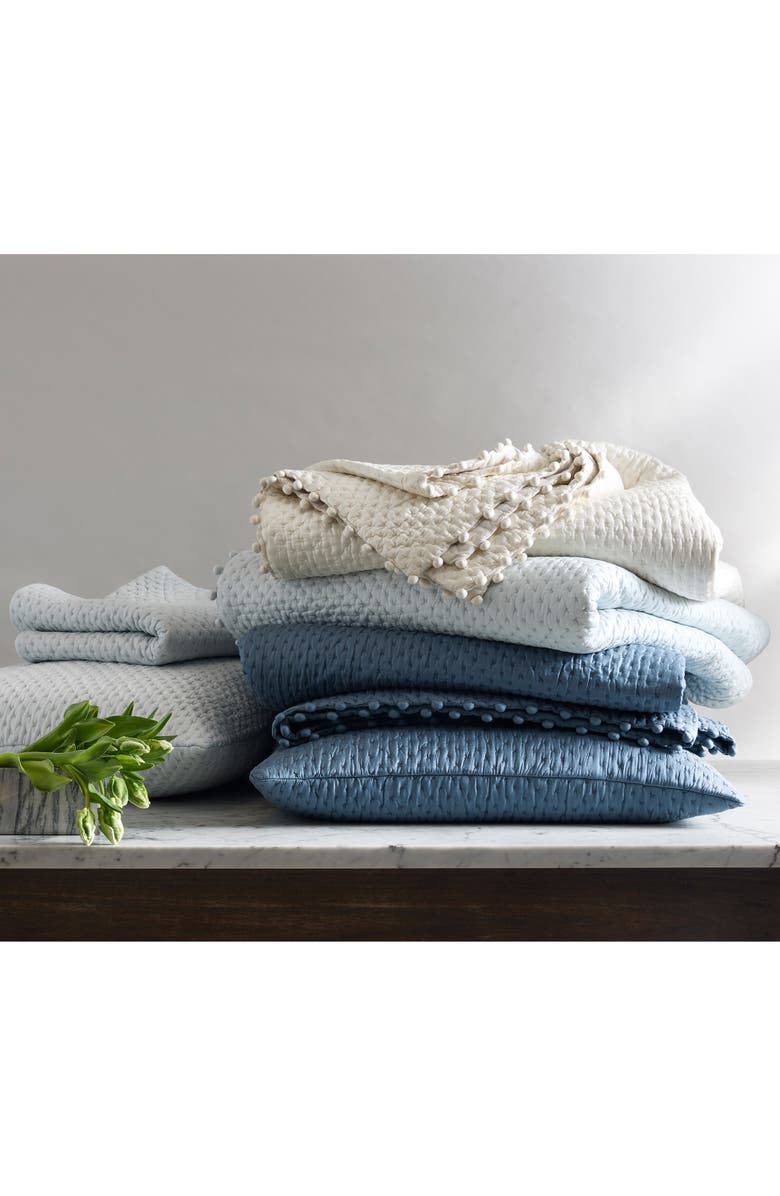 Matouk Margaret Pompom Quilted Silk Comforter, Alternate, color, Cloud