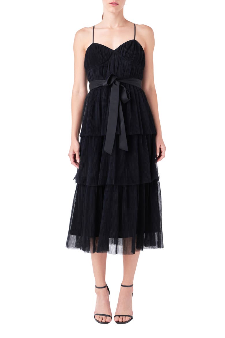 Tiered Tulle Midi Dress, Main, color, BLACK