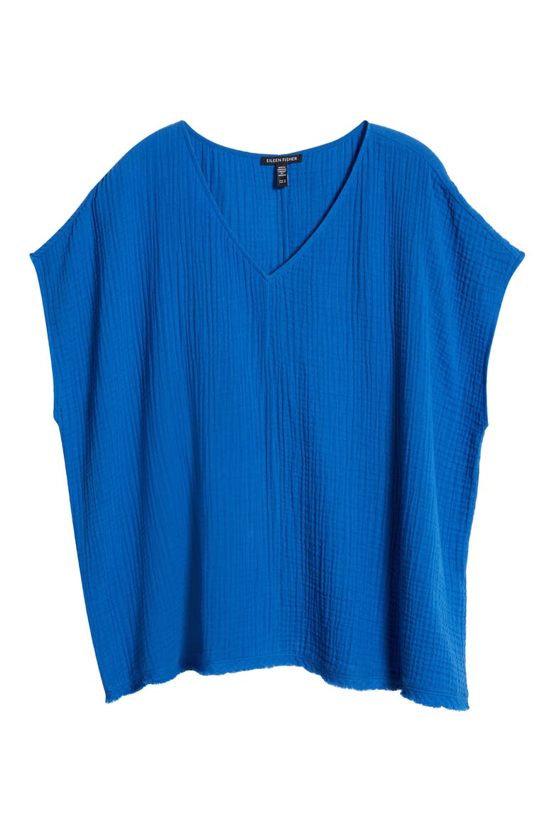 V-Neck Dolman Sleeve Organic Cotton Gauze Top, Alternate, color, BLUEBIRD