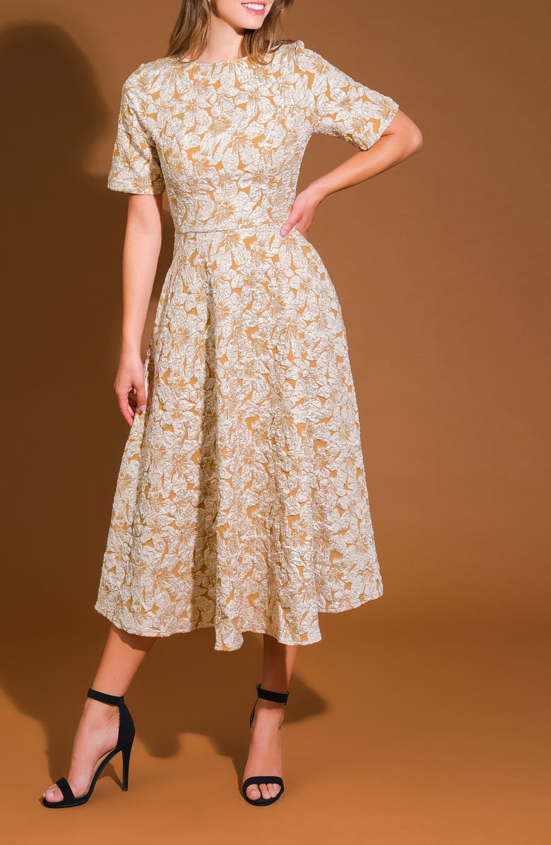 FLYING TOMATO Solid Midi Dress, Alternate, color, Mustard