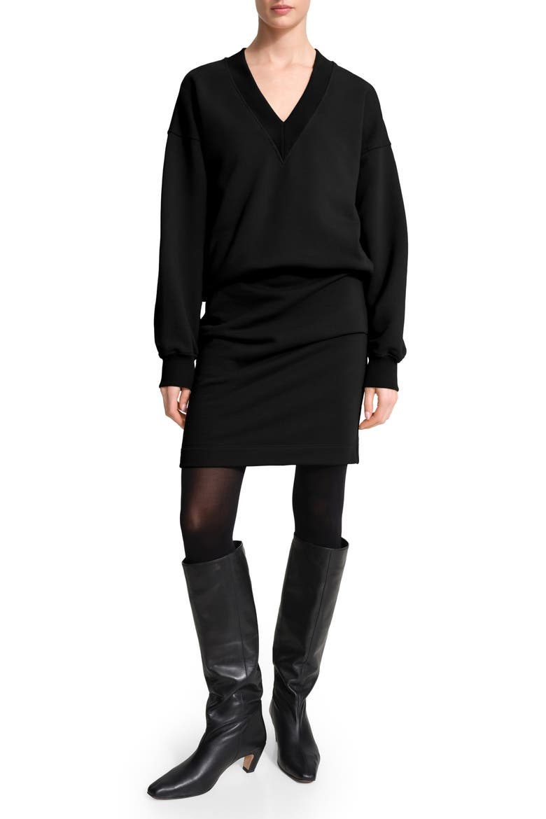 Mira V-Neck Sweatshirt Dress, Main, color, BLACK