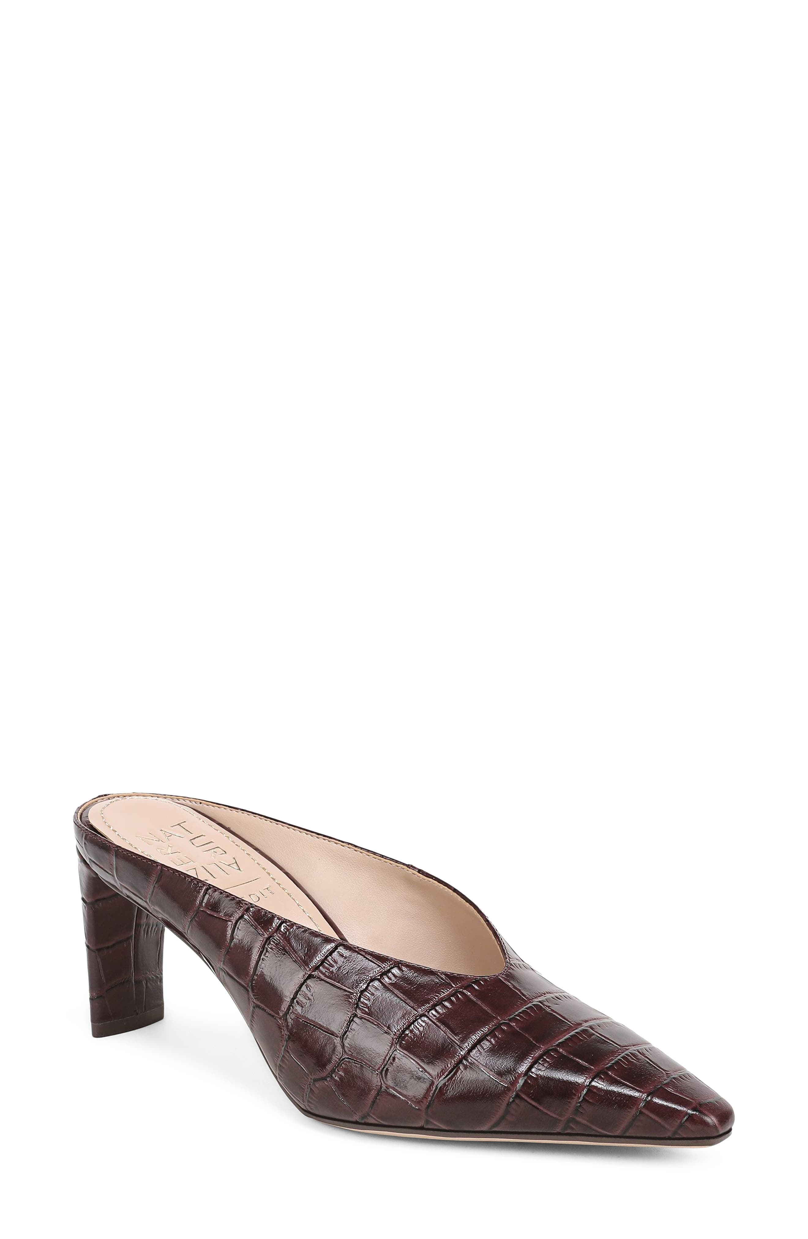 Emerson Croc Embossed Leather Pointed Toe Mule, Main, color, SMOKEY SANGRIA