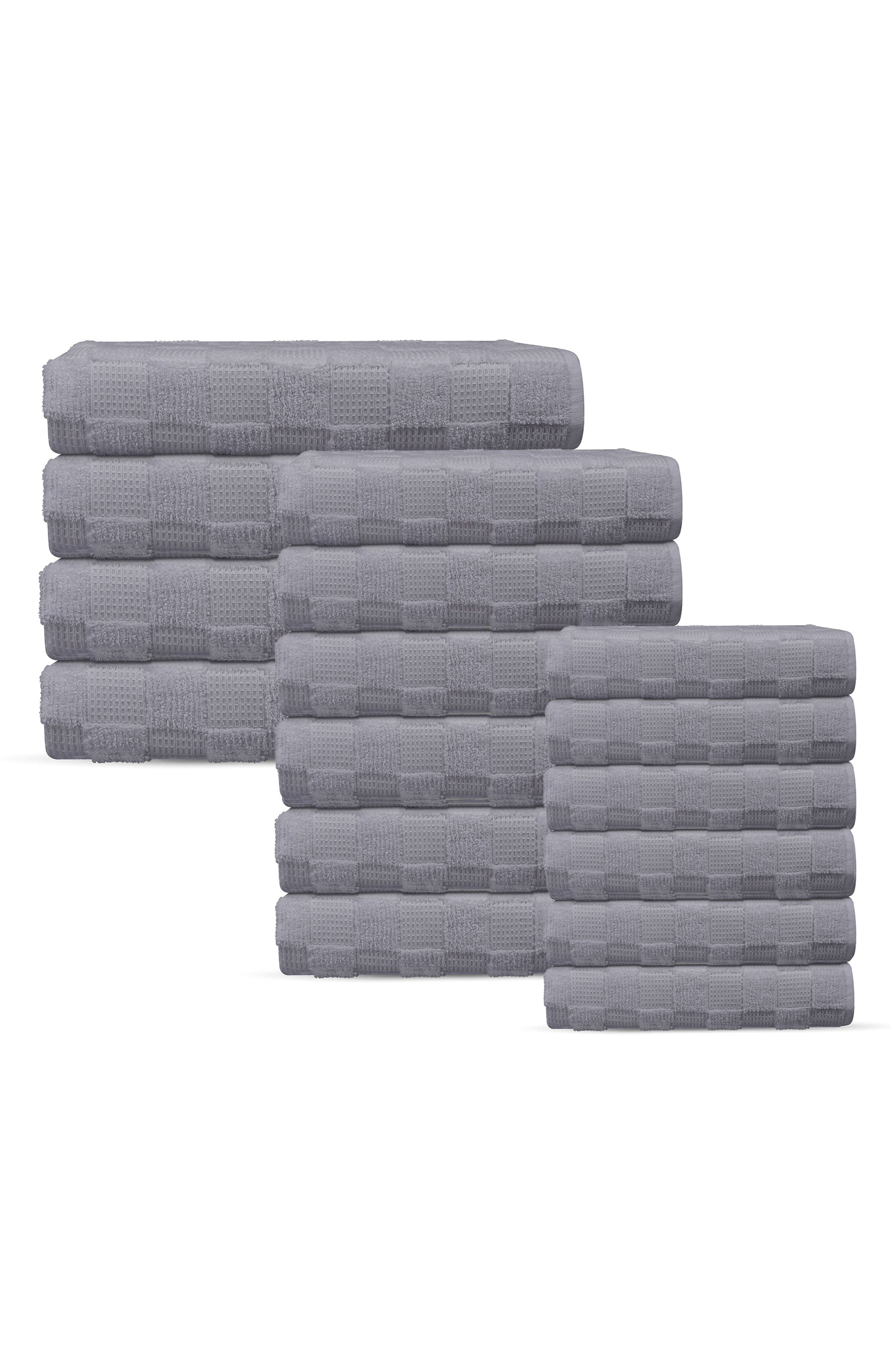 DePera Waffle Terry 16-Piece Turkish Cotton Bath Towel Set