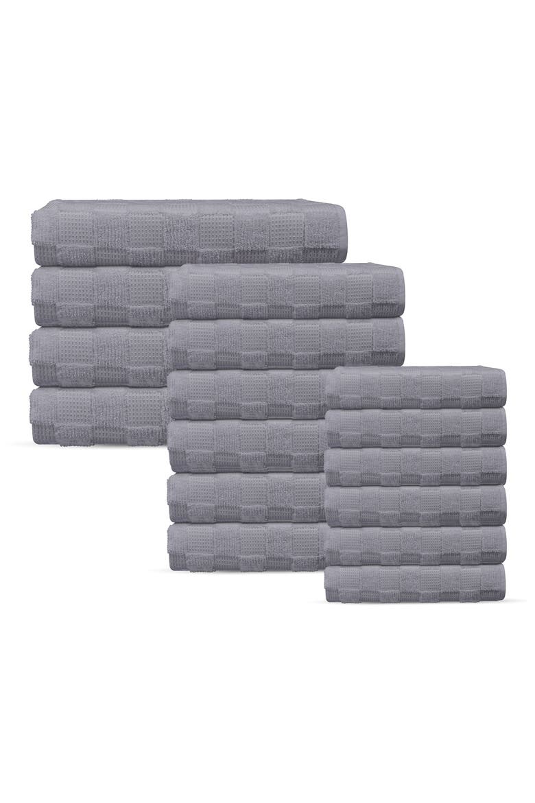 Waffle Terry 16-Piece Turkish Cotton Bath Towel Set, Main, color, SILVER