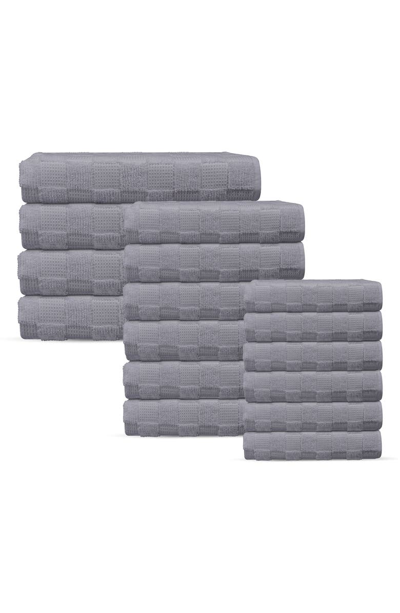 DePera Waffle Terry 16-Piece Turkish Cotton Bath Towel Set, Main, color, Silver