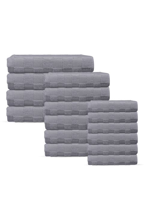 Waffle Terry 16-Piece Turkish Cotton Bath Towel Set