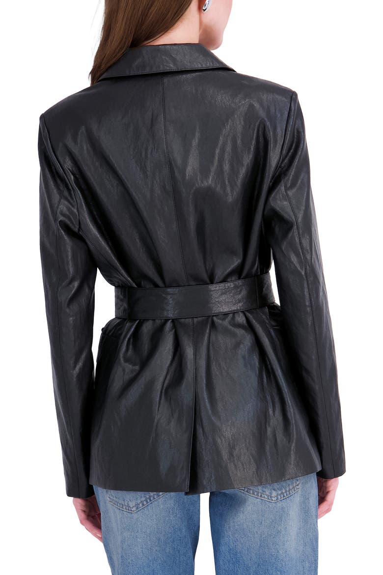 Valentina Belted Faux Leather Jacket, Alternate, color, BLACK