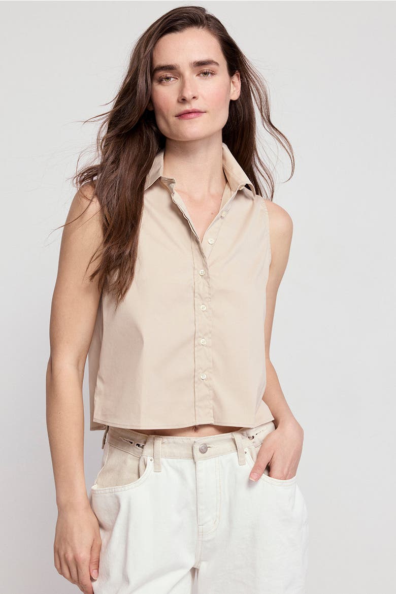 The Boxy Cropped Sleeveless Shirt, Alternate, color, Taupe