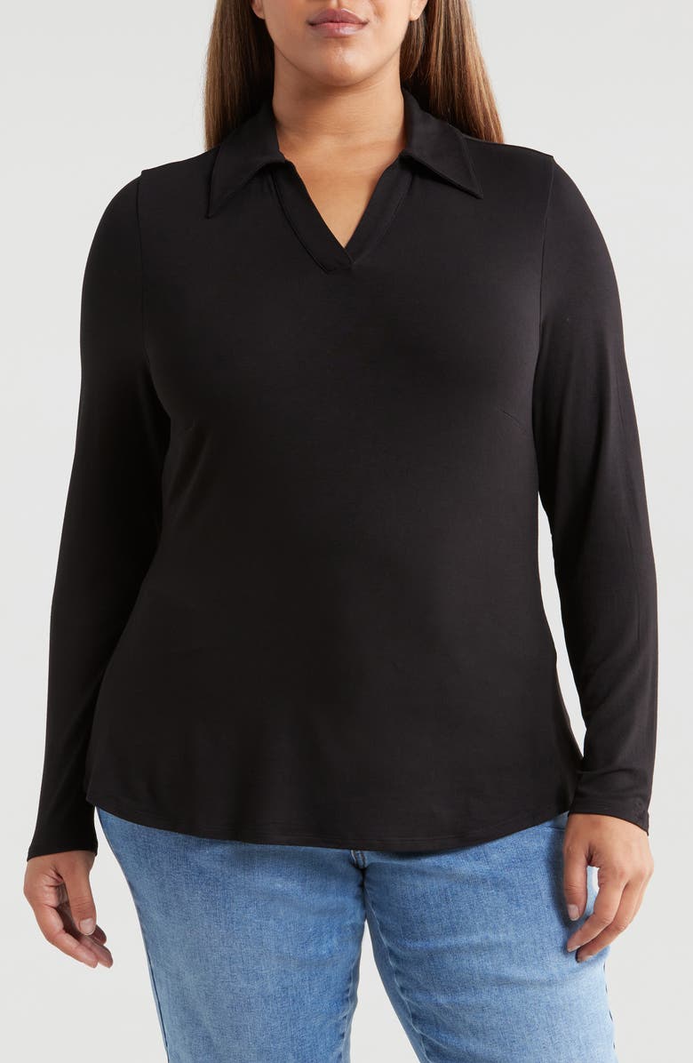 Universal Standard Aalto Long Sleeve Johnny Collar Polo, Main, color, 