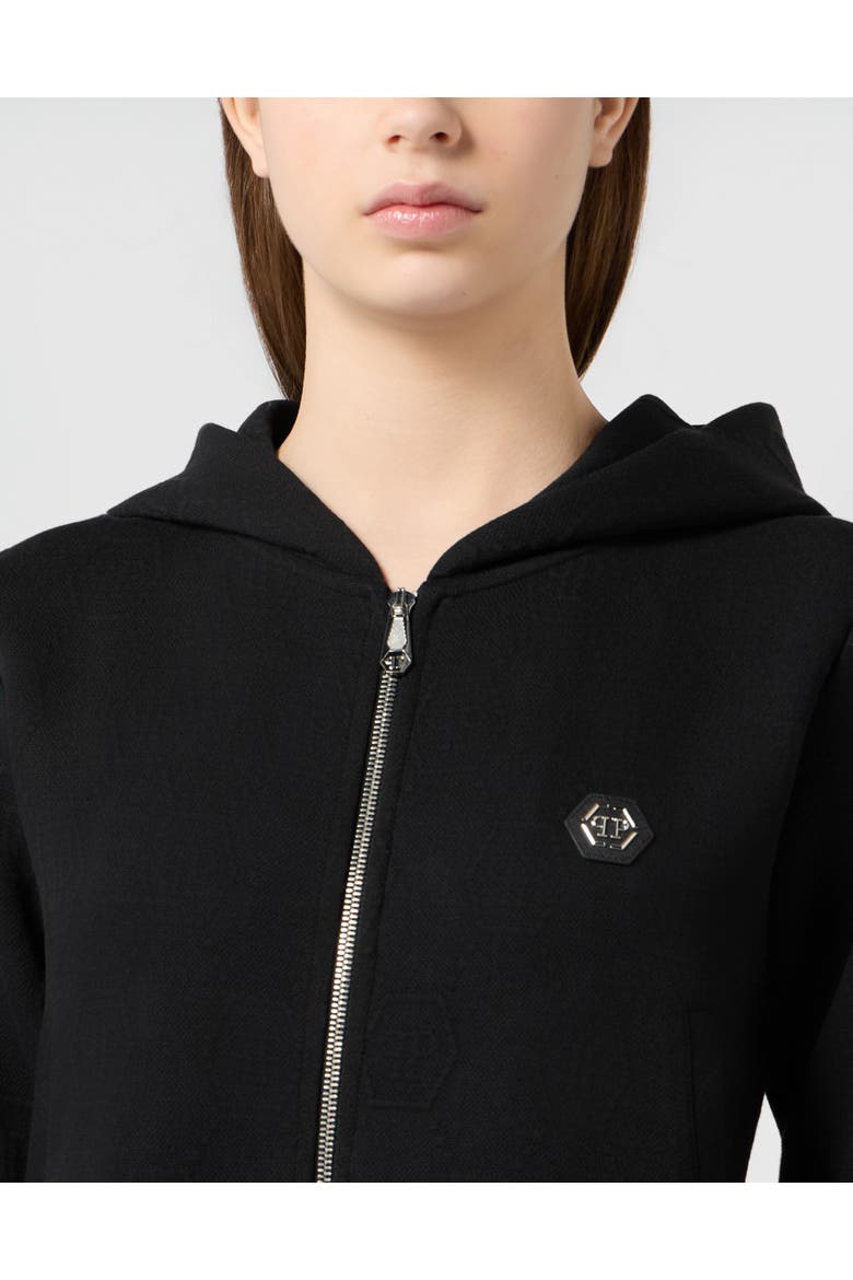 Zip Hoodie Jacquard Monogram Women, Alternate, color, black