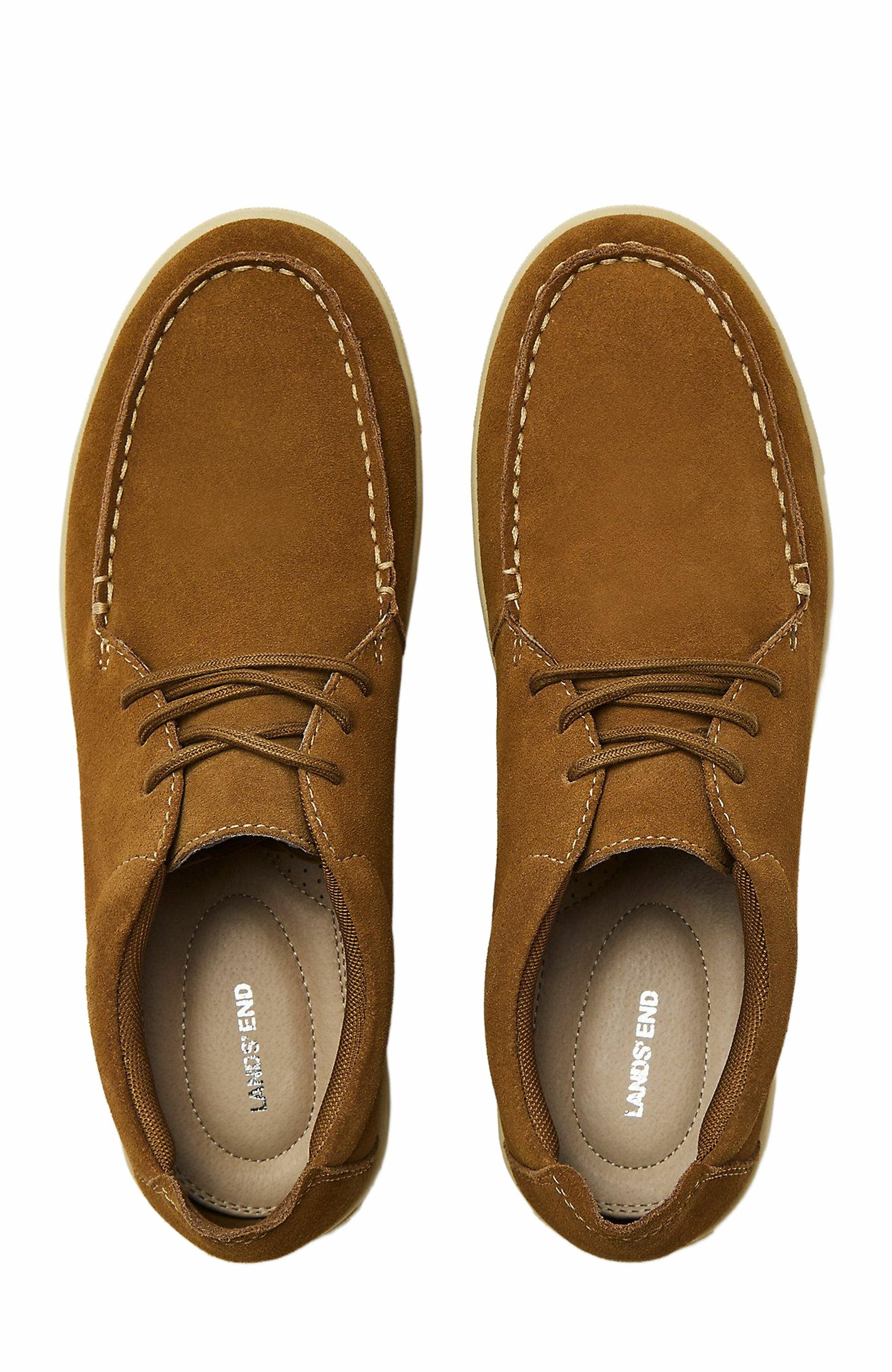 Lands
 End Moc Toe Suede Lace Up Sneakers, Main, color, Tuscan Brown