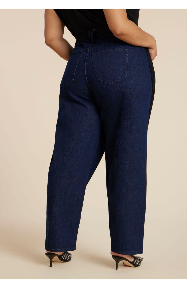 ELOQUII Faux Suede Side Stripe Straight Leg Jean, Alternate, color, Indigo Rinse Wash