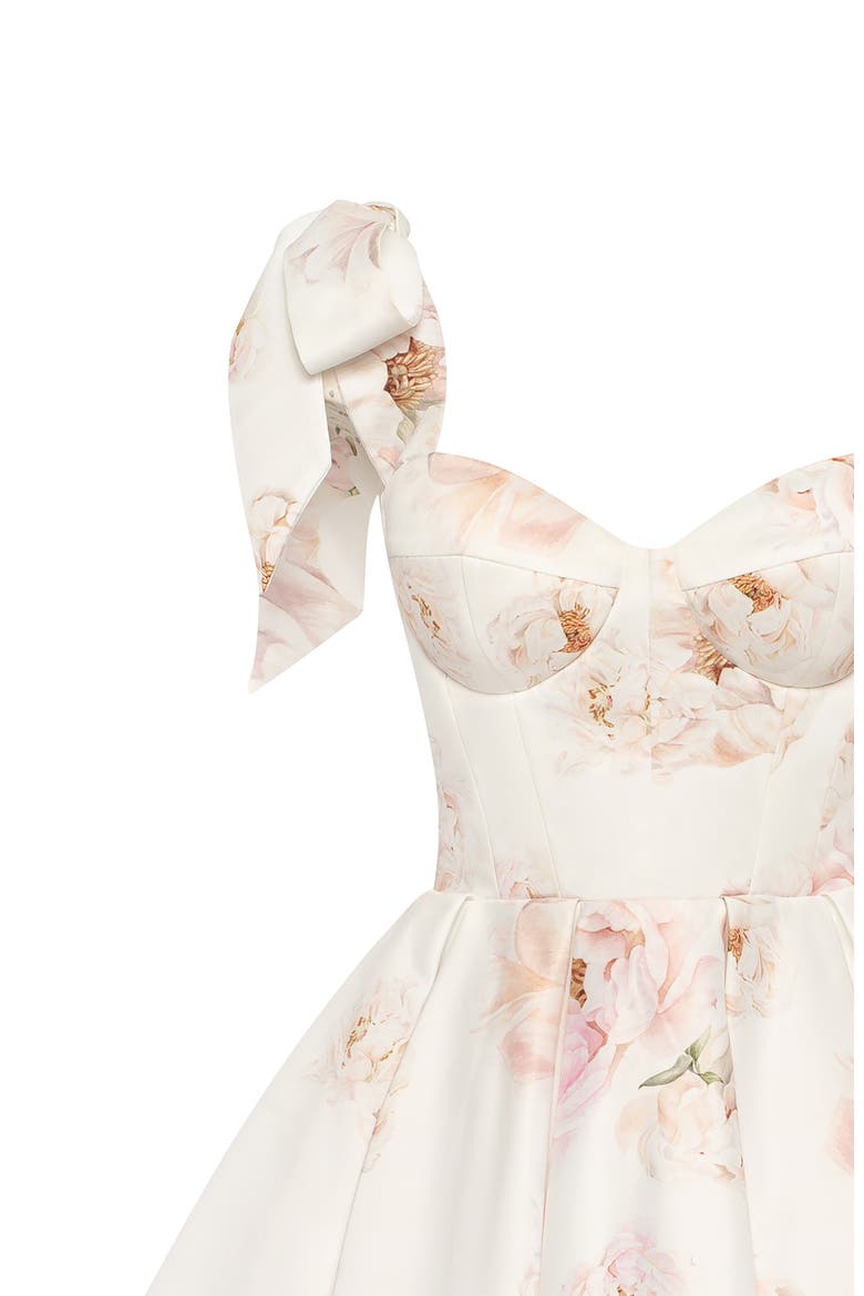 Fitted Bodice A-Line Floral Mini Dress for Cocktail Events, Alternate, color, Peony