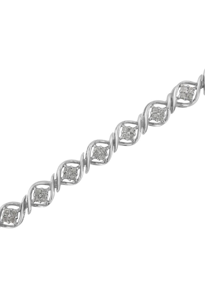 Silver Diamond Cluster Link Bracelet, Alternate, color, White