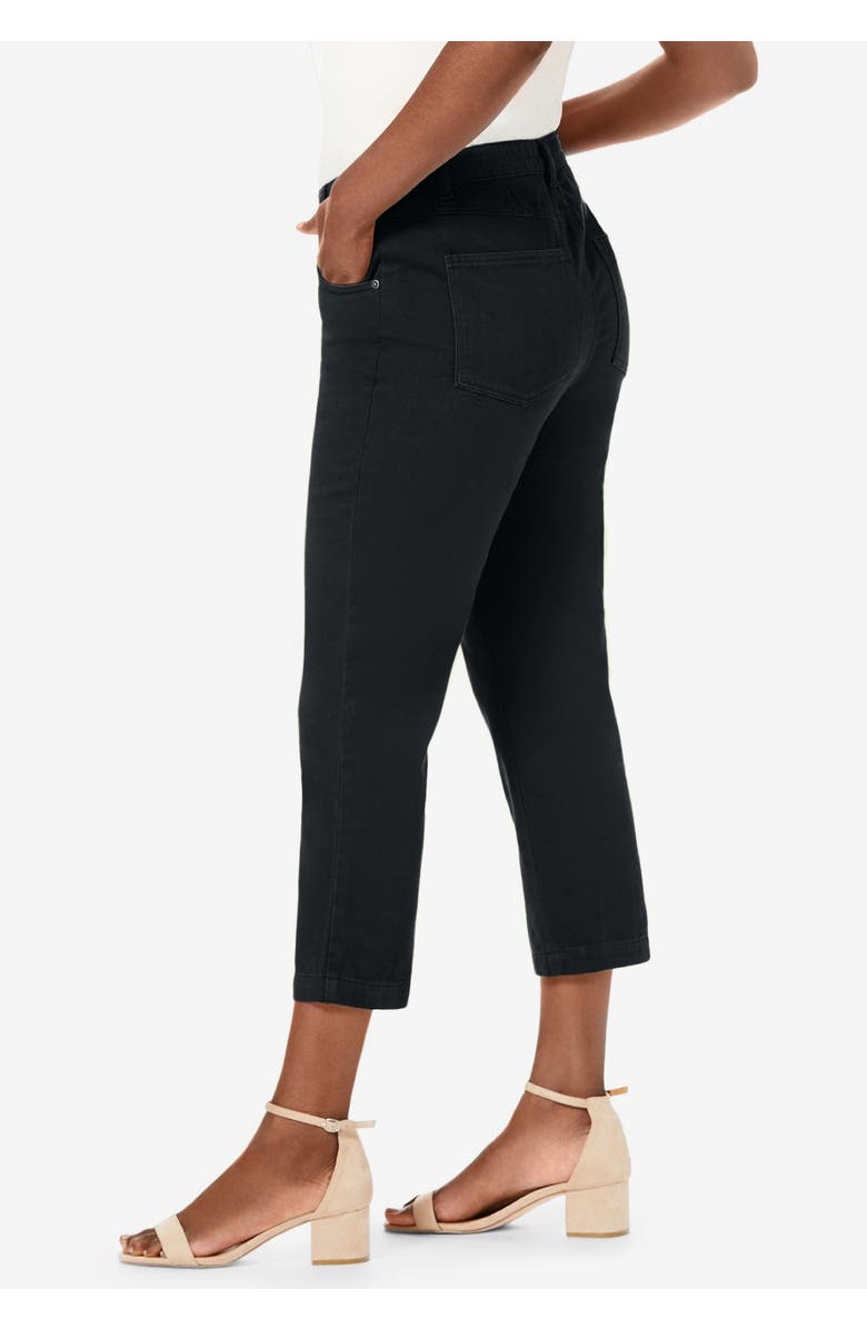 Jessica London Classic Cotton Denim Capri, Alternate, color, Black