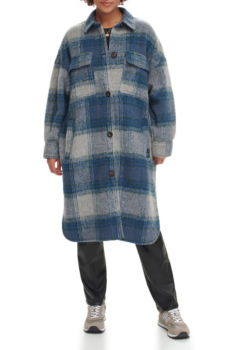 Plaid Longline Coat, Alternate, color, BLUE PLAID