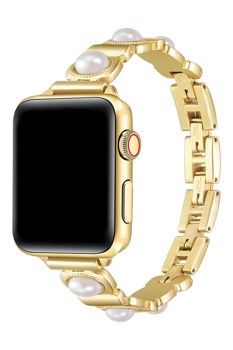 Gaia Imitation Pearl Link Watchband, Alternate, color, PEARL