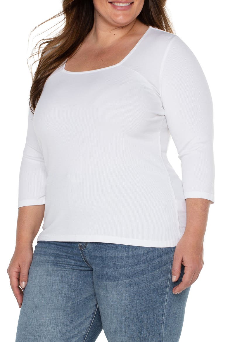 Rib Square Neck Three-Quarter Sleeve Top, Alternate, color, CREAM