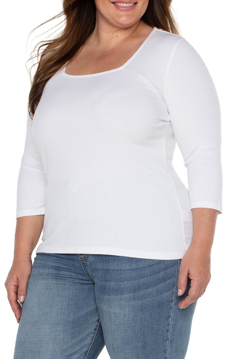 Liverpool Los Angeles Rib Square Neck Three-Quarter Sleeve Top, Alternate, color, Cream