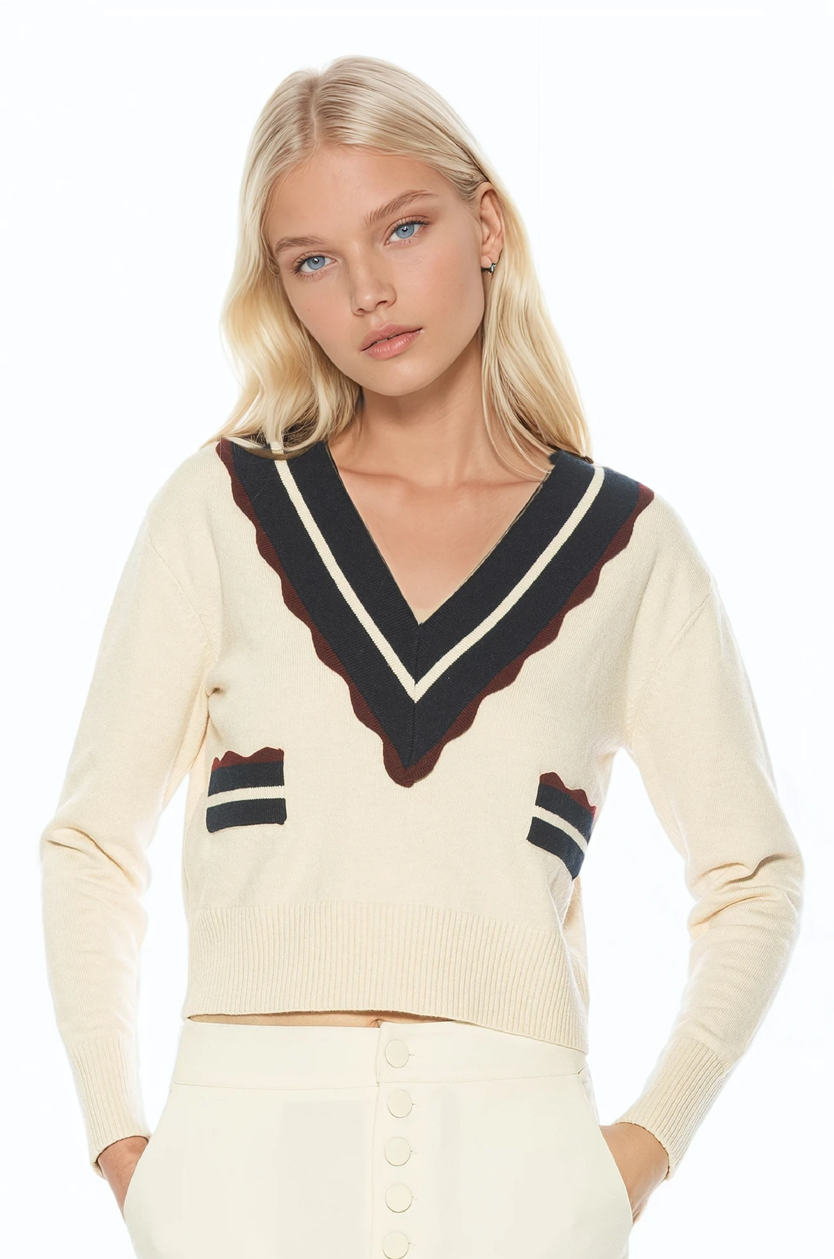 Arden Deep V Contrast Trim Cardigan - image 3