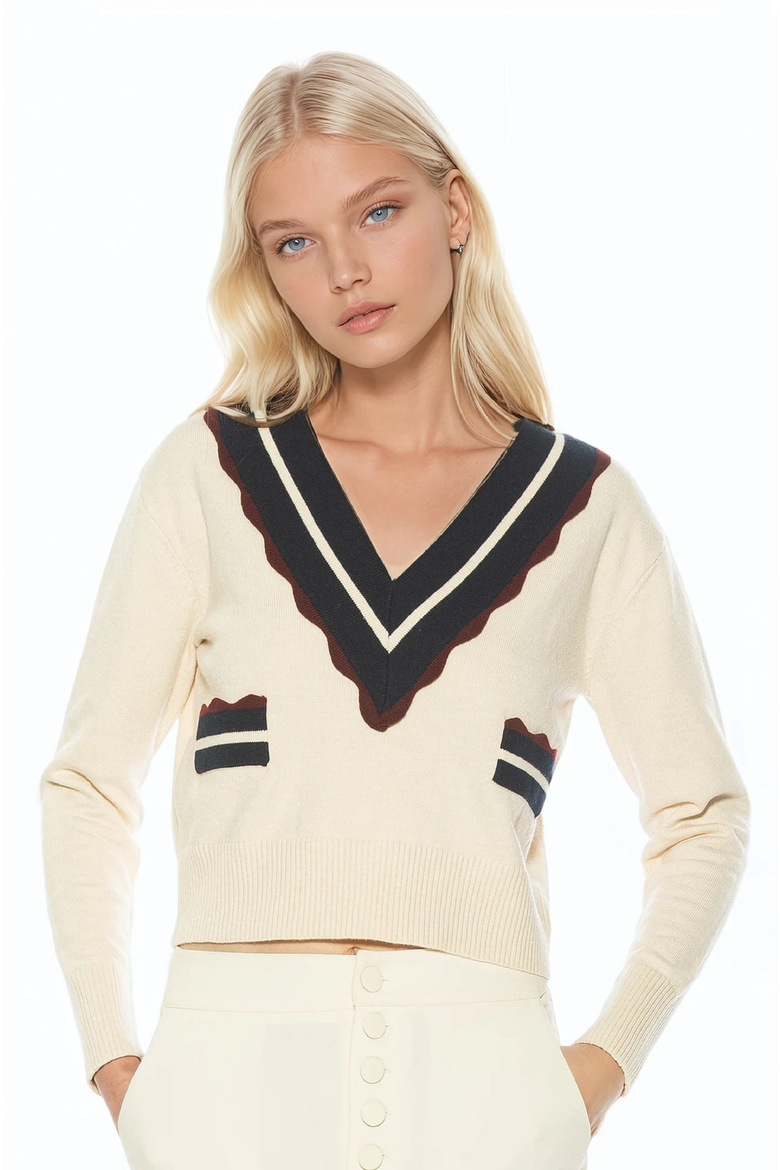 Arden Deep V Contrast Trim Cardigan, Main, color, Ivory
