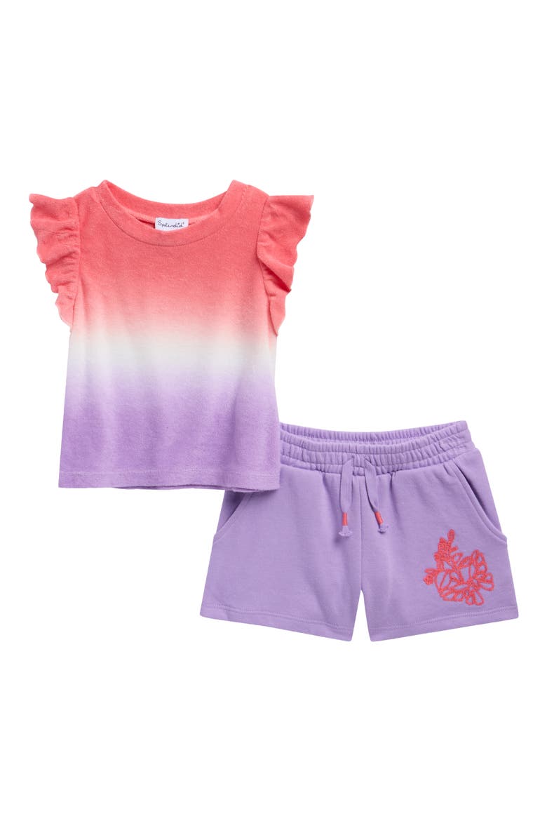 Dip Dye Ruffle T-Shirt & Shorts Set, Main, color, SUNSET TYE DYE
