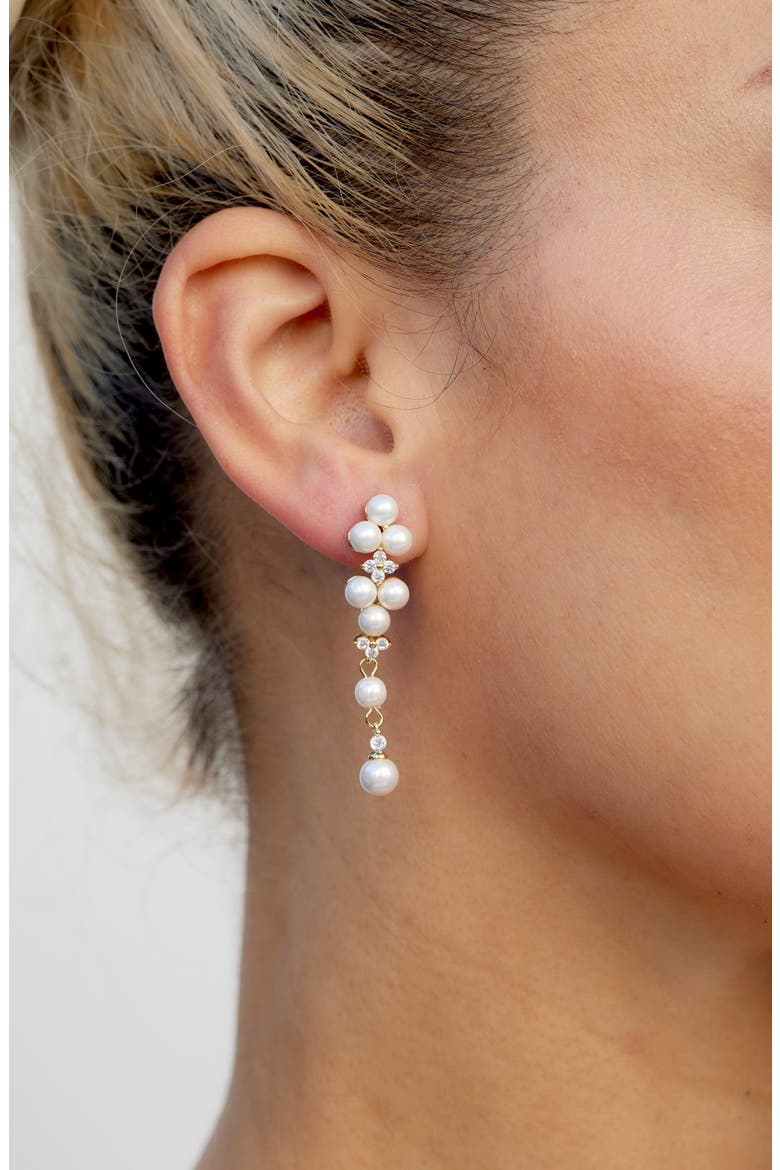 Faux Pearl and Cubic Zirconia Drop Earrings, Alternate, color, YELLOW