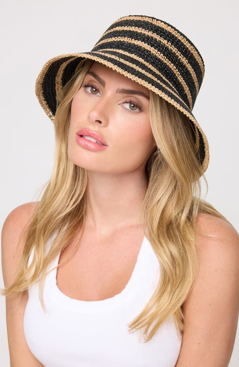 LSPACE Isadora Straw Bucket Hat, Alternate, color, Natural / Black