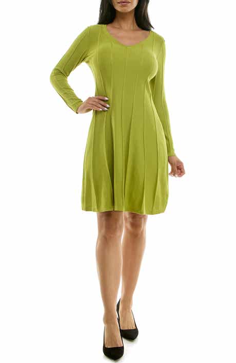 Nina Leonard Long Sleeve A-Line Sweater Dress