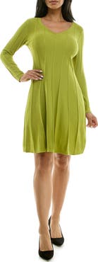 Nina Leonard Long Sleeve A-Line Sweater Dress