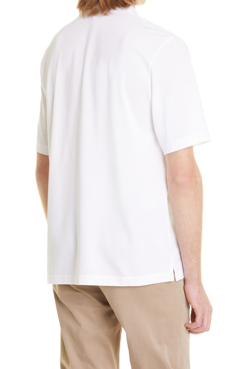 Sunspel Short Sleeve Cotton Piqué Button-Up Camp Shirt, Alternate, color, White