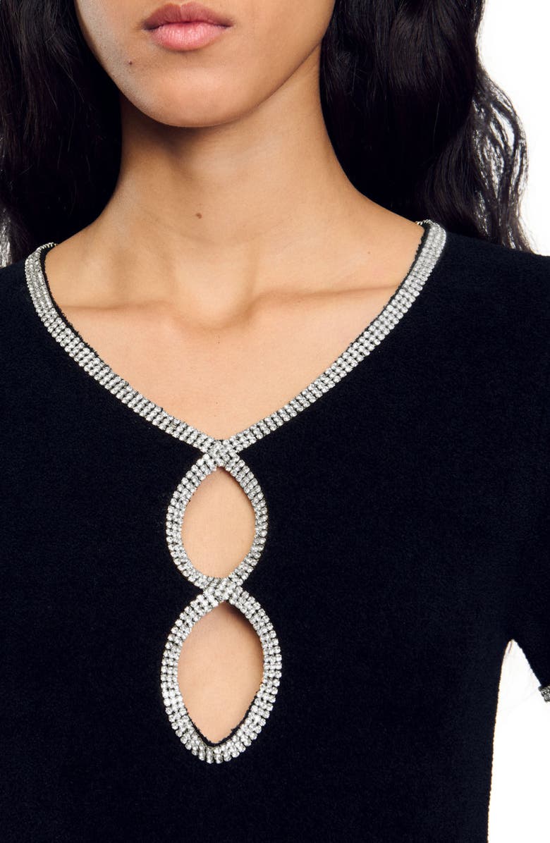 SANDRO Rhinestone velvet dress, Alternate, color, 