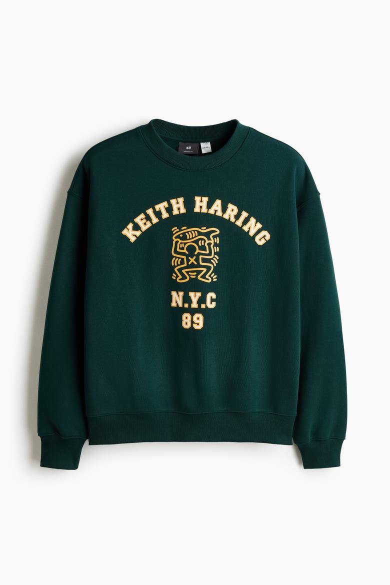Oversized Fit Printed Sweatshirt, Alternate, color, Green/Keith Haring
