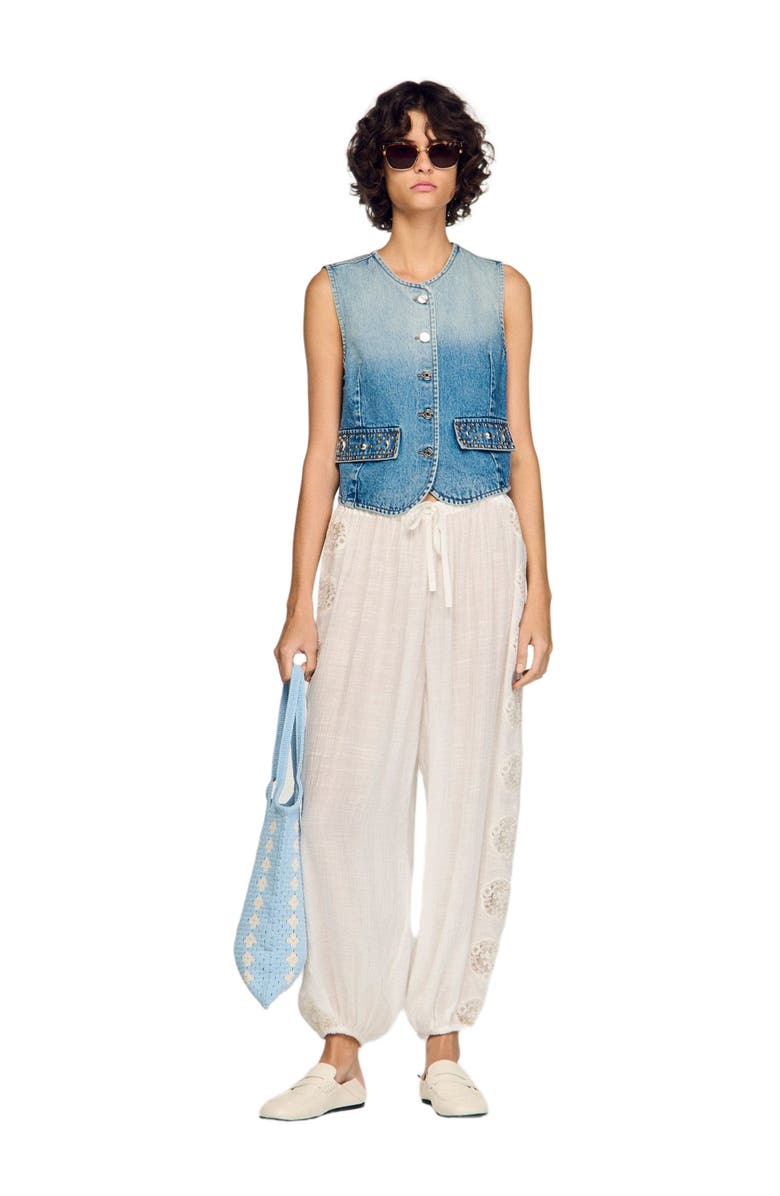 SANDRO Crinkled wide-leg trousers, Alternate, color, White