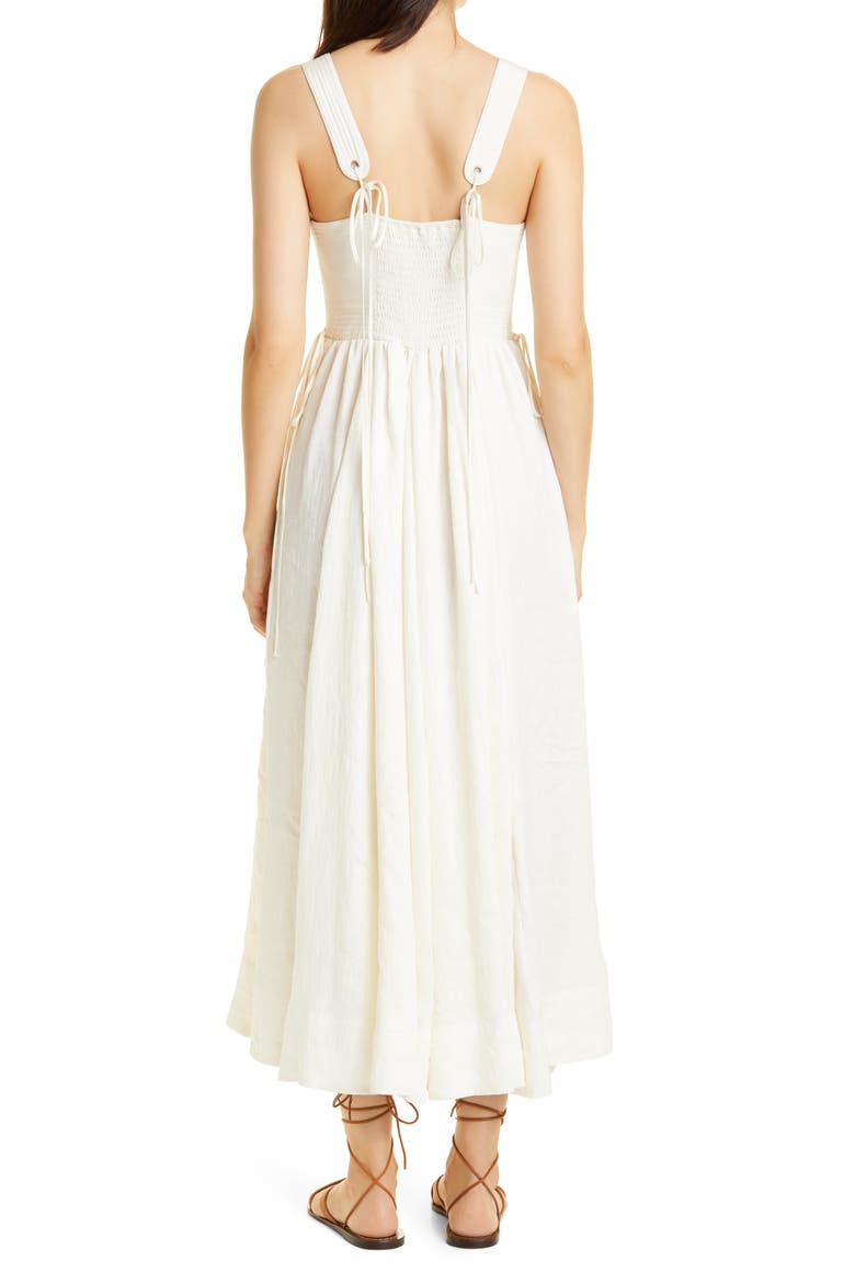 Smocked Sleeveless Silk & Linen Maxi Dress, Alternate, color, IVORY