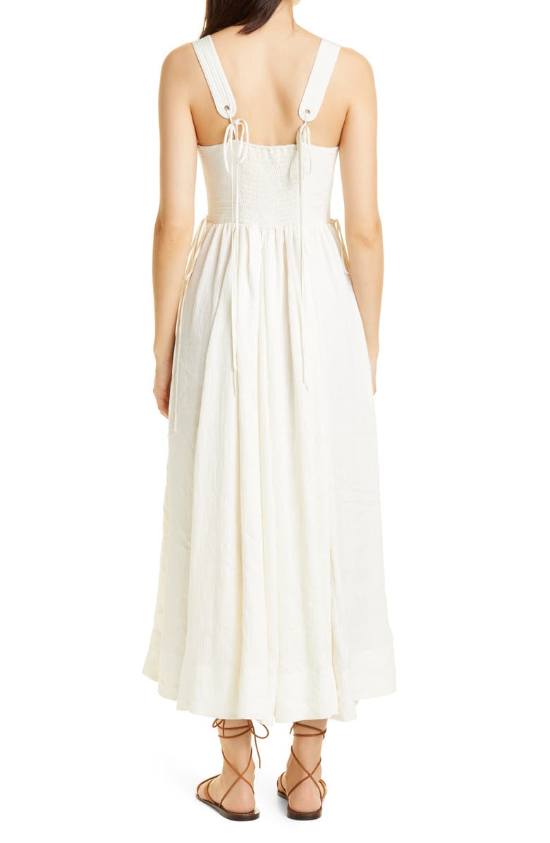 La Ligne Smocked Sleeveless Silk & Linen Maxi Dress, Alternate, color, 