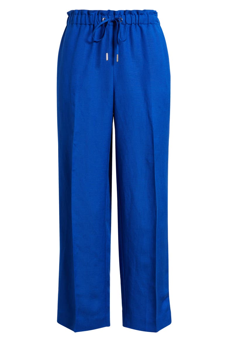 Linen Blend Crop Wide Leg Drawstring Pants, Alternate, color, SANTORINI BLUE