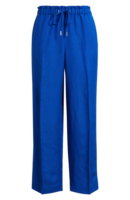 Anne Klein Linen Blend Crop Wide Leg Drawstring Pants In Santorini Blue