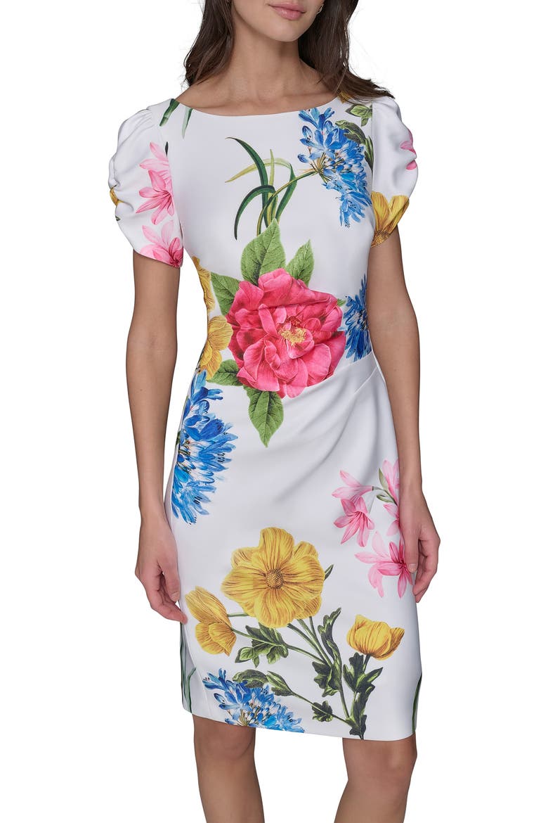Printed Scuba Sheath Dress, Alternate, color, SOFT WHITE MULTI