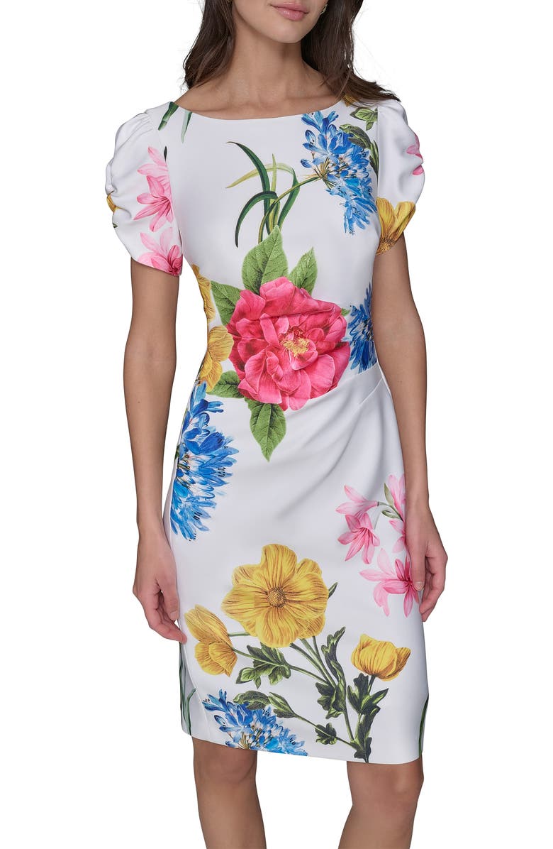 KARL LAGERFELD PARIS Printed Scuba Sheath Dress, Alternate, color, Soft White Multi
