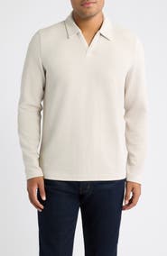 Johnston & Murphy Sedona Textured Long Sleeve Johnny Collar Polo