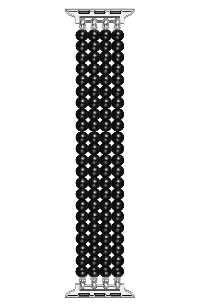 The Posh Tech Liz Imitation Pearl Apple Watch<sup>®</sup> Bracelet Watchband, Main, color, Black