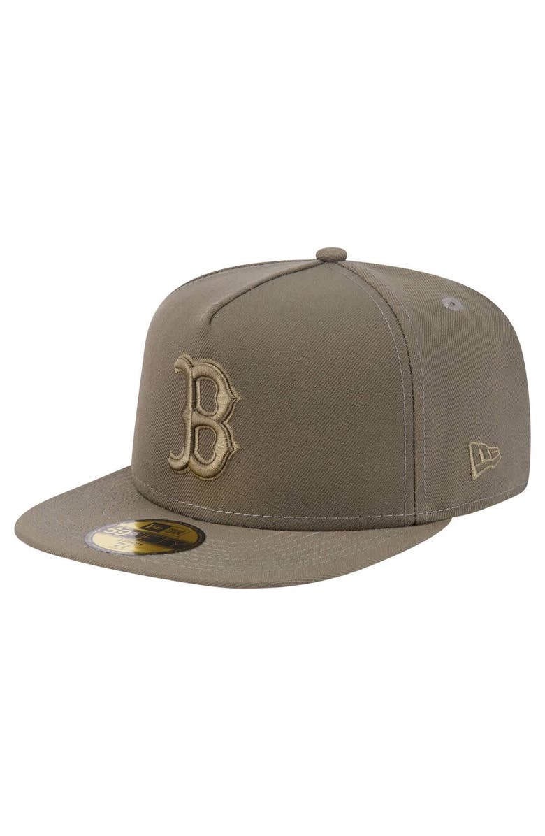 New Era Men's New Era Olive Boston Red Sox Color Pack A-Frame 59FIFTY Fitted Hat, Alternate, color, 