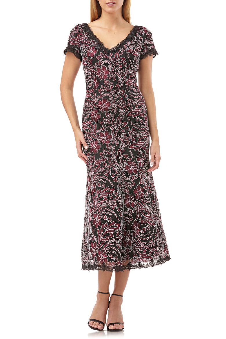 Embroidered Mesh Dress, Main, color, CABERNET BLACK