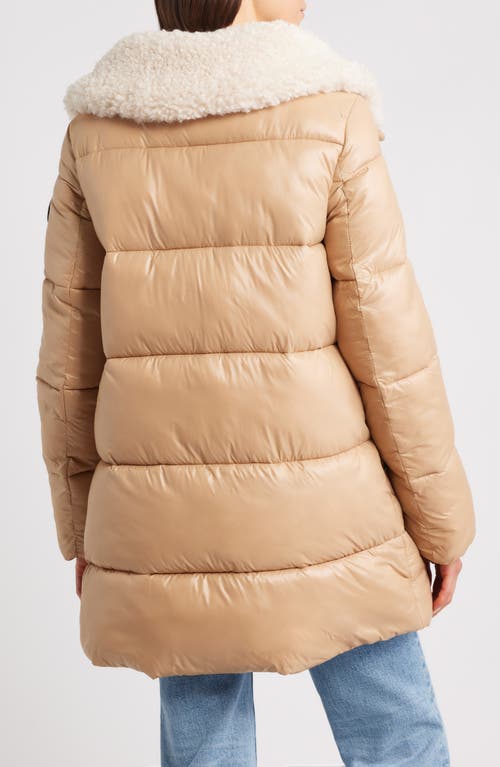 Save The Duck Bonita Faux Shearling Collar Puffer Jacket In Brown