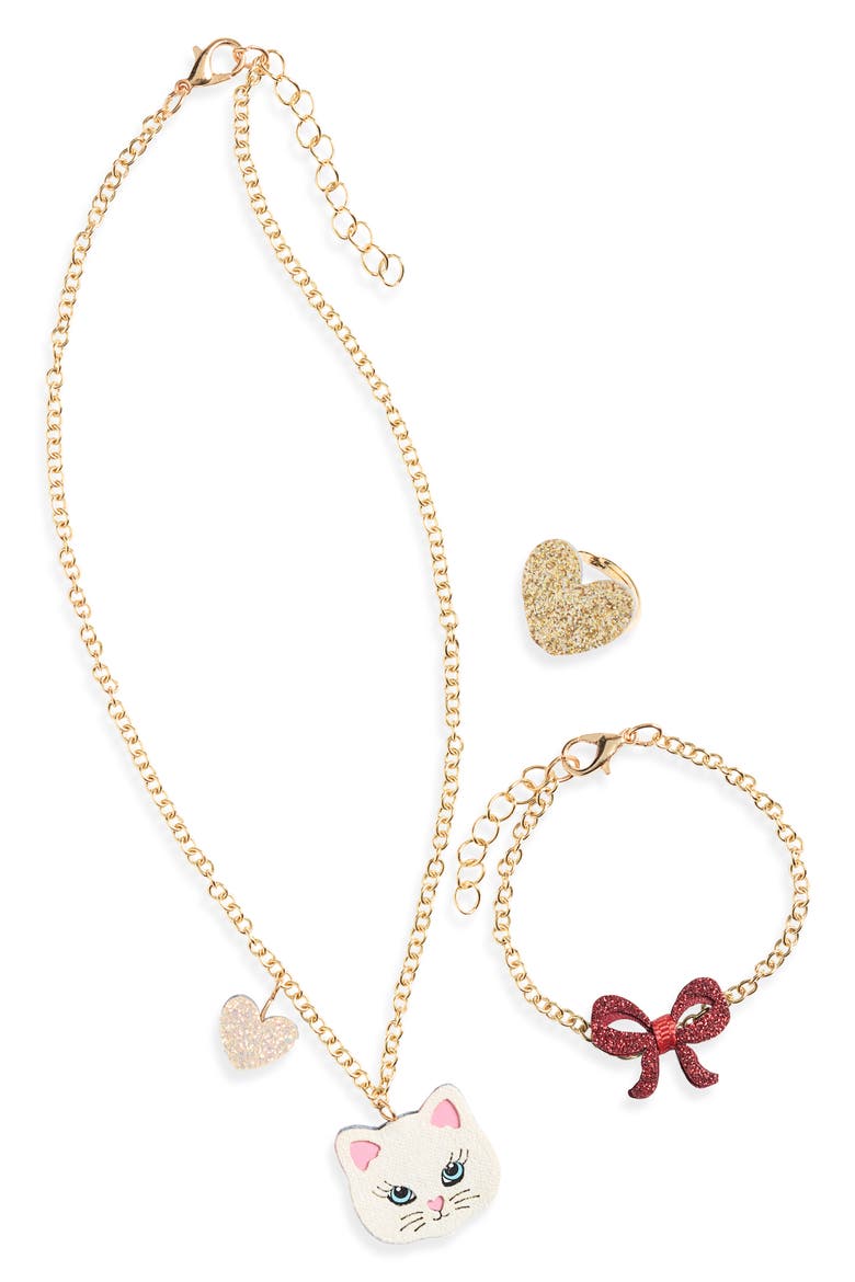 Kids' Kitty Bow 3-Piece Jewelry Set, Main, color, GOLD