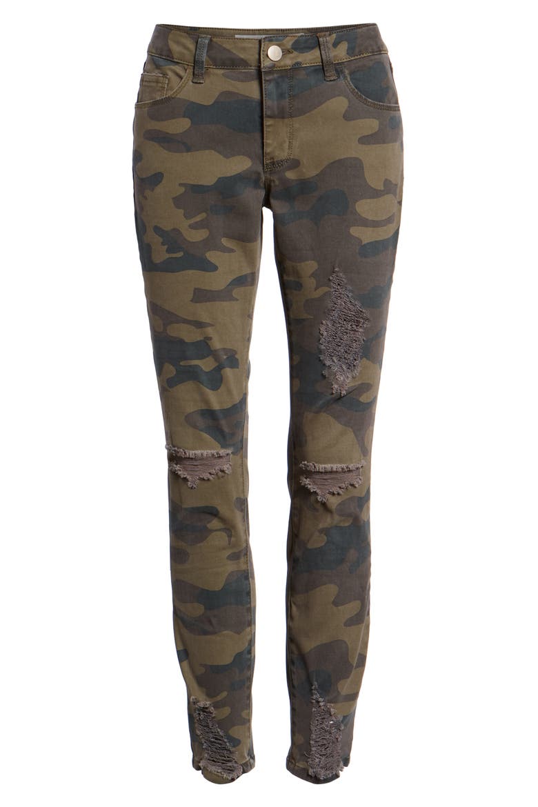 Ripped Camouflage Jeggings, Alternate, color, OLIVE COMBO