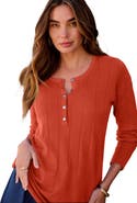 Roaman's Plus Size Drop Needle Henley Lightweight Sweater Knit