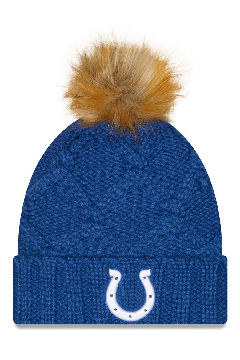 Women's New Era Royal Indianapolis Colts Luxe Cuffed Knit Hat with Pom, Main, color, ROYAL