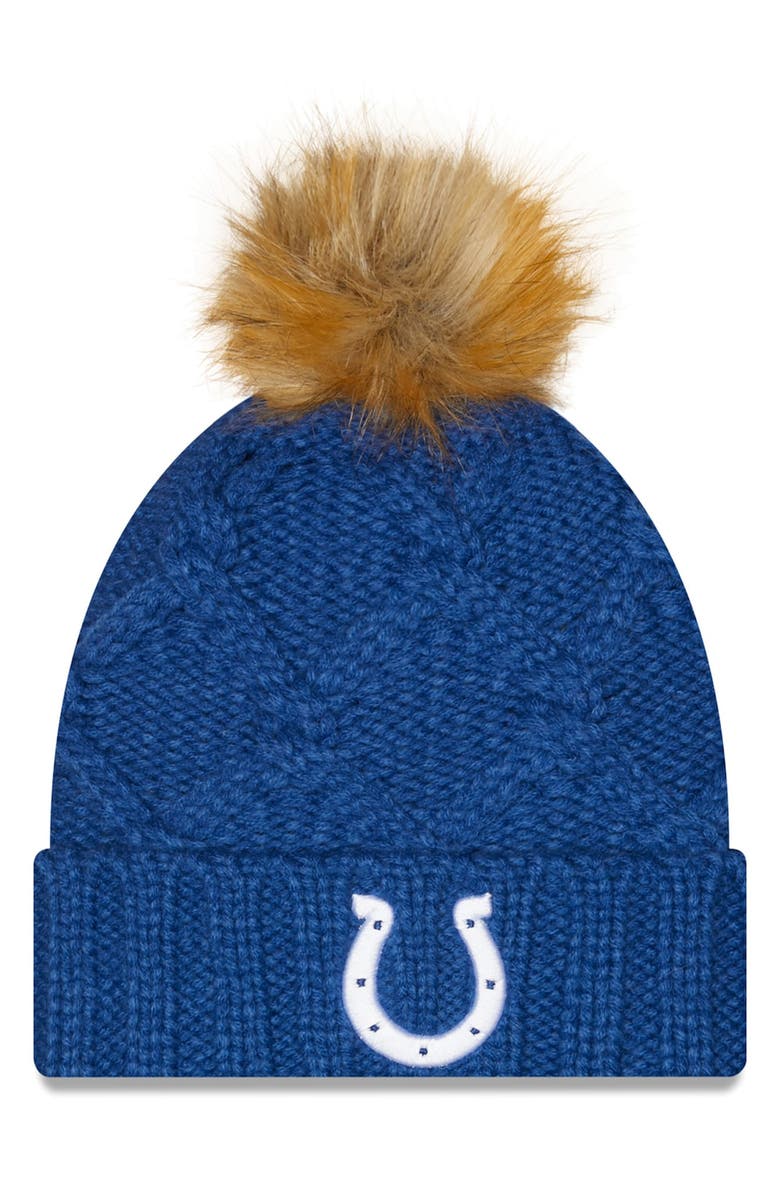 New Era Women's New Era Royal Indianapolis Colts Luxe Cuffed Knit Hat with Pom, Main, color, Royal